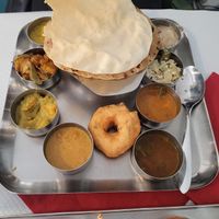 South Indian vegan thali  at Saravanaa Bhavan in Paris