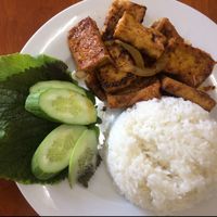 Fried lemongrass tofu with rice.  at Ngoc Huong in Ho Chi Minh City