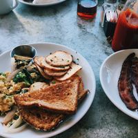 great vegan options such as tofu scramble (bacon is not mine!) at Bread and Butter in Amherst