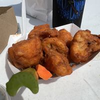 Cauliflower Buffalo Wings. Comes with carrot, celery, and ranch. Great texture.  at Word of Mouth - Food Truck in Los Angeles