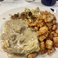 Vegan Biscuits & Gravy with potatoes & tofu scramble (all very good!)   at Lazy Day Cafe in Salt Lake City