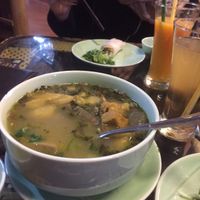 roots and banana soup with greens. nice herbs.  at An Lac Chay - Tay Ho District in Hanoi