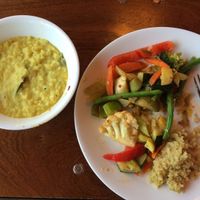 dinner- kicheri, vegetables, wheat germ at Art of Living Retreat Center in Boone