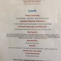 An example of a lunch menu at Art of Living Retreat Center in Boone