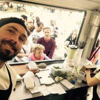 El chef at The Veggie Burger Club Food Truck in Buenos Aires