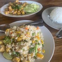 Veg fried rice and tofu, and garlic pepper tofu.   at The Chill in Trat