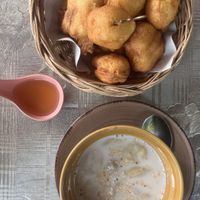 Pinaples in tempura, bananas in coconut milk  at The Chill in Trat