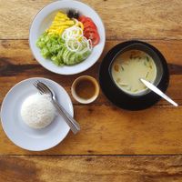 Salad, soup and rice at The Chill in Trat