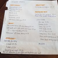 Handwritten vegan menu. at Momo Cafe in South West London