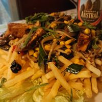 Papas and beer at Chancho 6 in Santiago