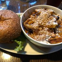 Vegan burger and vegan poutine! at Chez Victor - St Paul in Quebec
