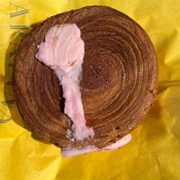 Vegan croll raspberry, vanilla cream and raspberry jam   at Arapina in South East London