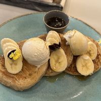 Pancakes with ice cream, syrup and banana   at Arapina in South East London