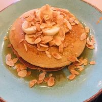 Vegan pancakes with banana and almond  at Arapina in South East London