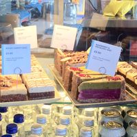 The cake shelf! All these are vegan and sugar free at Arapina in South East London