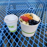 Açaí bowl and coffee at Little Fish Coffee in Koloa