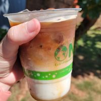 Iced oatmilk vanilla latte at Little Fish Coffee in Koloa