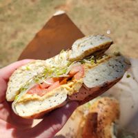 Hippie bagel on everything bagel at Little Fish Coffee in Koloa