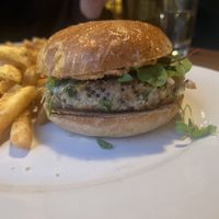 Sweet potato quinoa burger (hummus instead of cheese) and vegan fries (ask for no Parmesan)  at The Westside Local in Kansas City