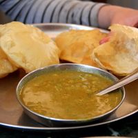 Puri bhaji, maybe about 25 or 30 rupiahs.   at Udupi Mallikarjun in Palolem