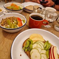 Fresh fruits on the almond butter tartine at MANA in Aix-en-provence