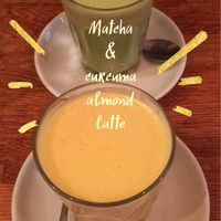 Matcha and curcuma almond latte at MANA in Aix-en-provence