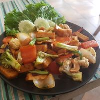 Stir fried cashew with veg and tofu at Blue Juice in Krabi