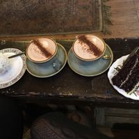 Vegan snowball, hot chocolates, chocolate and salted caramel cake at The Cran in Glasgow