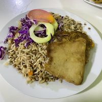 “Bistec” (seitan) w rice, lentils, some veg   at Vida Sana - Jr. Camaná in Lima
