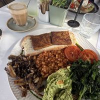 Vegan breakfast with oat latte  at Green Zebra in Albury