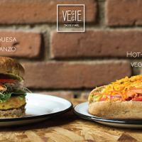 Vegan hot dog and vegan burger at Veggie in Morelia