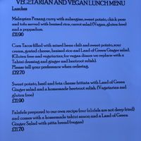 Vegan and veggie menu  at Land of Green Ginger in Hastings