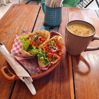 pastor pita + golden milk at Fresco Habito in Playa Del Carmen