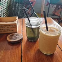 agua magic + spiced coffee at Fresco Habito in Playa Del Carmen
