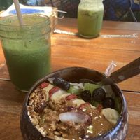 Açaí bowl with almond butter  at Fresco Habito in Playa Del Carmen