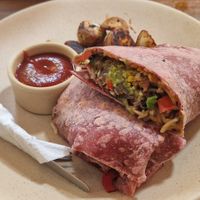 Beetroot burrito at Fresco Habito in Playa Del Carmen