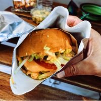 Crispy chicken sandwich. Incredible! at Vegan Picnic in San Francisco
