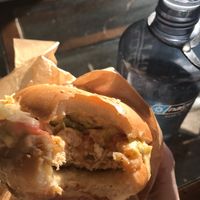Crispy “chicken” sandwich. YUM!!! at Vegan Picnic in San Francisco