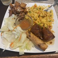 Tofu, rice, drumstick spring roll. 👍🏿👍🏿 at Loving Heart in Clermont