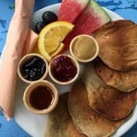 pancakes with edible jam containers at Cafe Ole in Berlin