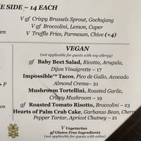 Vegan menu   at Wynn Hotel - La Cave in Las Vegas