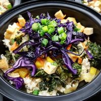 Lime Mango Tofu Bow with Coconut Rice at Energy Shack Juice Bar in Scarborough