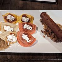 Perogies with the vegan kielbasa. at Pierogi Mountain in Columbus