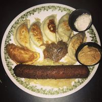 Vegan Pierogi + Sausage!  at Pierogi Mountain in Columbus