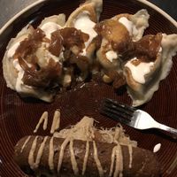 Vegan pierogis and sausage! at Pierogi Mountain in Columbus