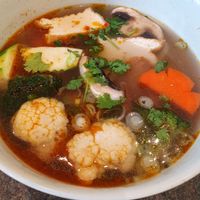 Vegan spicy pho noodles soup at Tina Vietnamese Cuisine (V-Cafe) in New Westminster