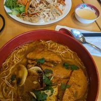 Lemongrass chick-un rice plate, spicy vegan pho at Tina Vietnamese Cuisine (V-Cafe) in New Westminster