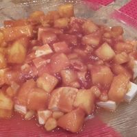 Bitterswett soft tofu with pineapple at Healthy Lovers in Madrid