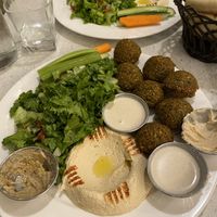 Falafel plate with the rest of our veggie and dip appetizer   at Falafel Bar in Tamarindo