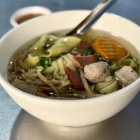 Dumplings and rice noodles soup  at Kang Le Restaurant in Siem Reap